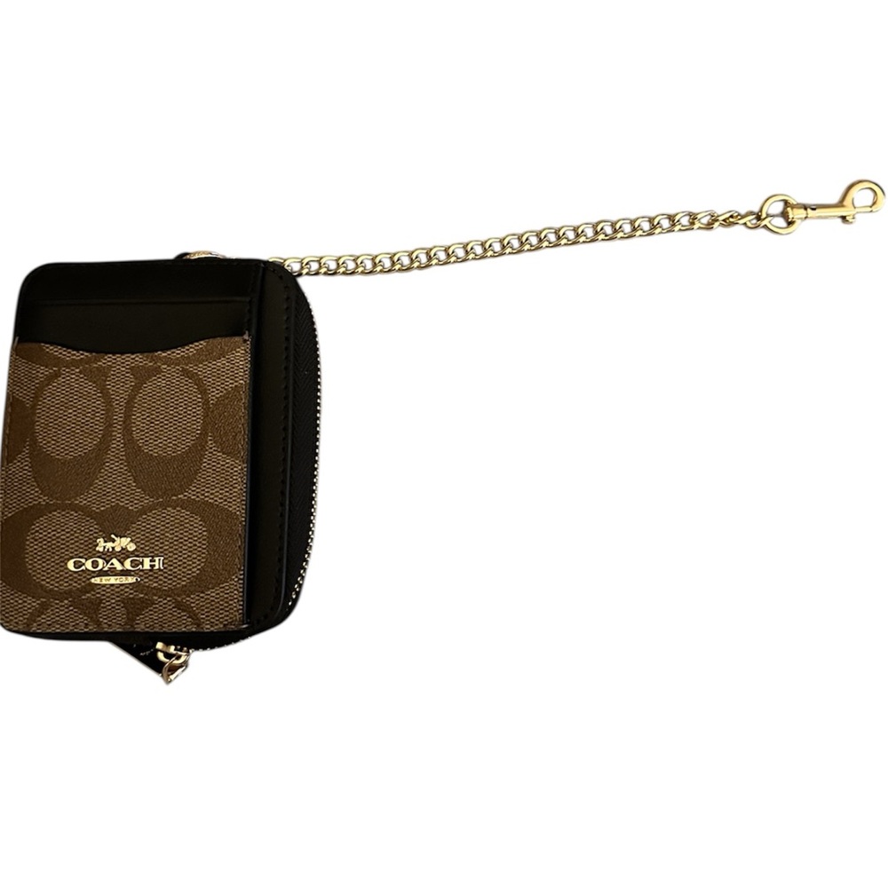 Coach Signature Brown and Zipped Card Holder Wallet - Picture 3 of 12